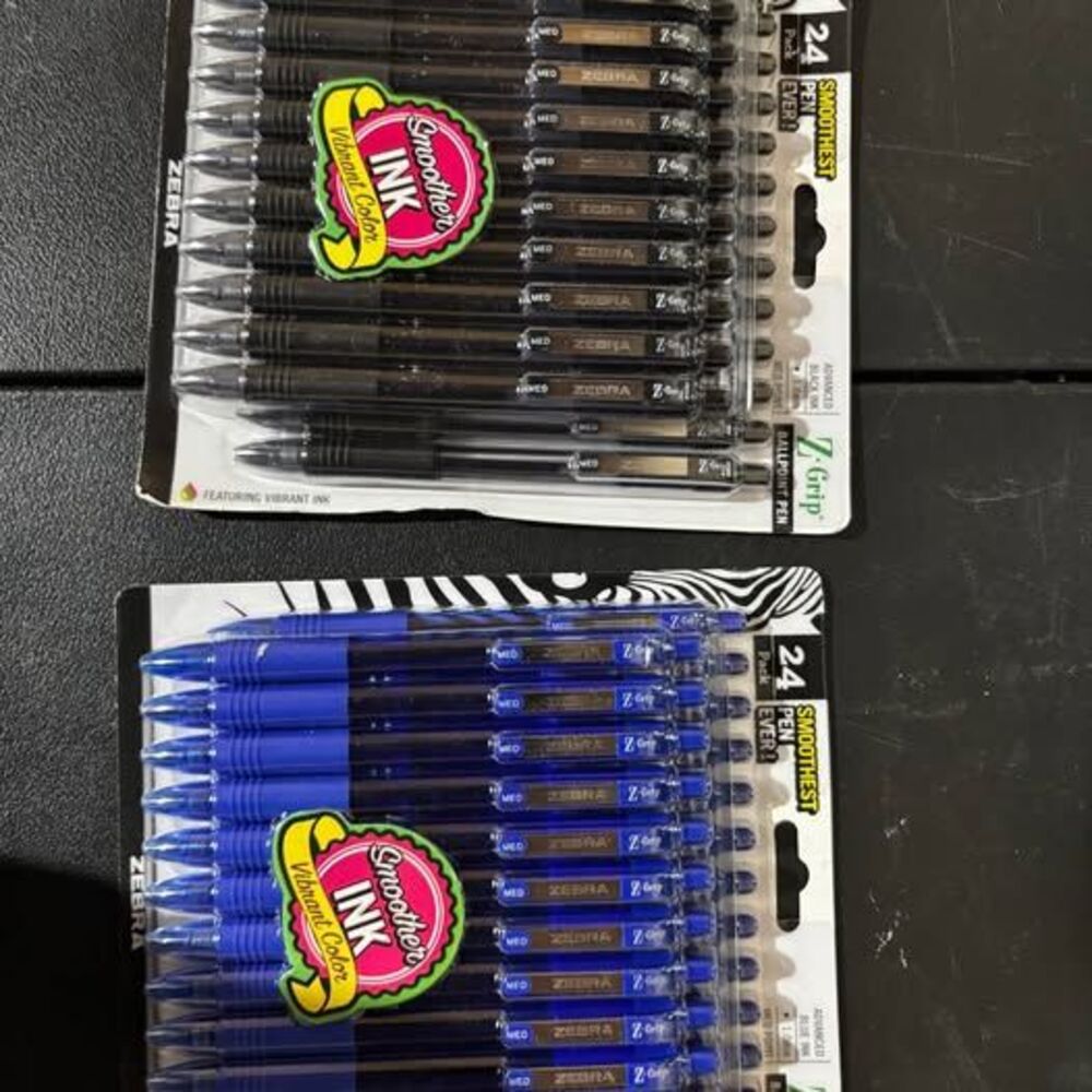 Zebra Z-Grip Ballpoint Pens 48 Total – 24 Black & 24 Blue Medium Point
